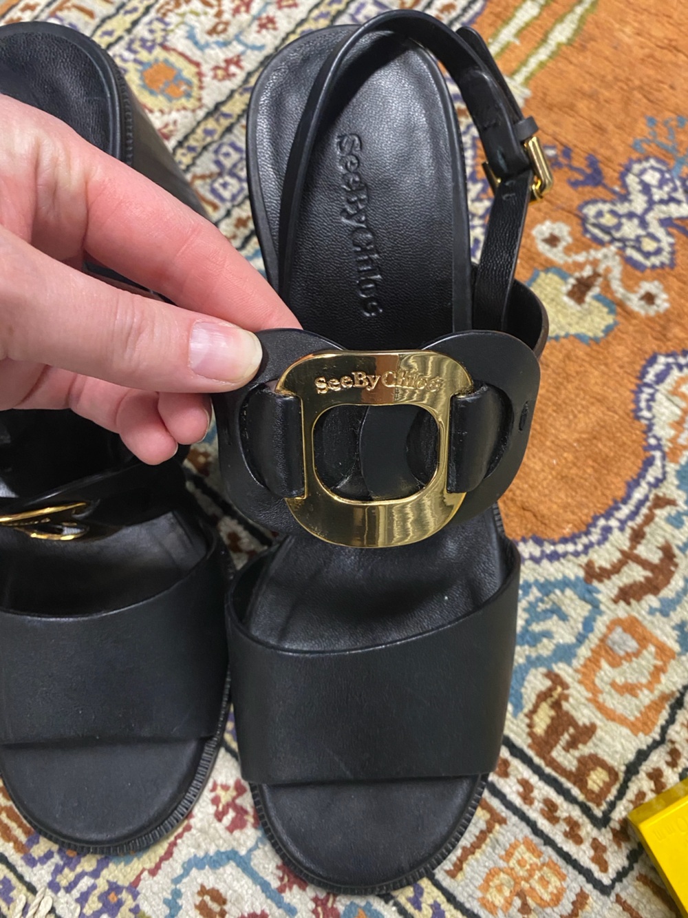 See By Chloe Black Leather Logo Buckle Belt